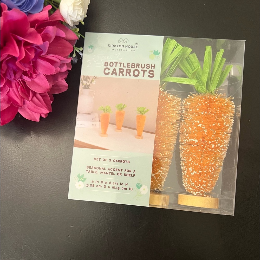 Kirkton House NIB NEW Easter Decor Orange Carrot Bottle Brush “Tree”‎ Pack Of 3